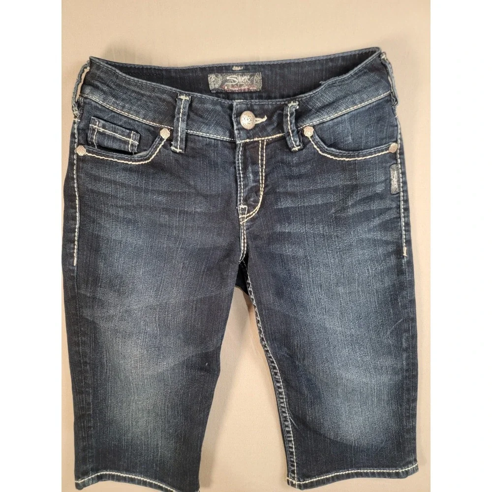 Silver Jeans Co Suki Bermuda Shorts Womens 27 Dark Wash Thick Stitch Denim